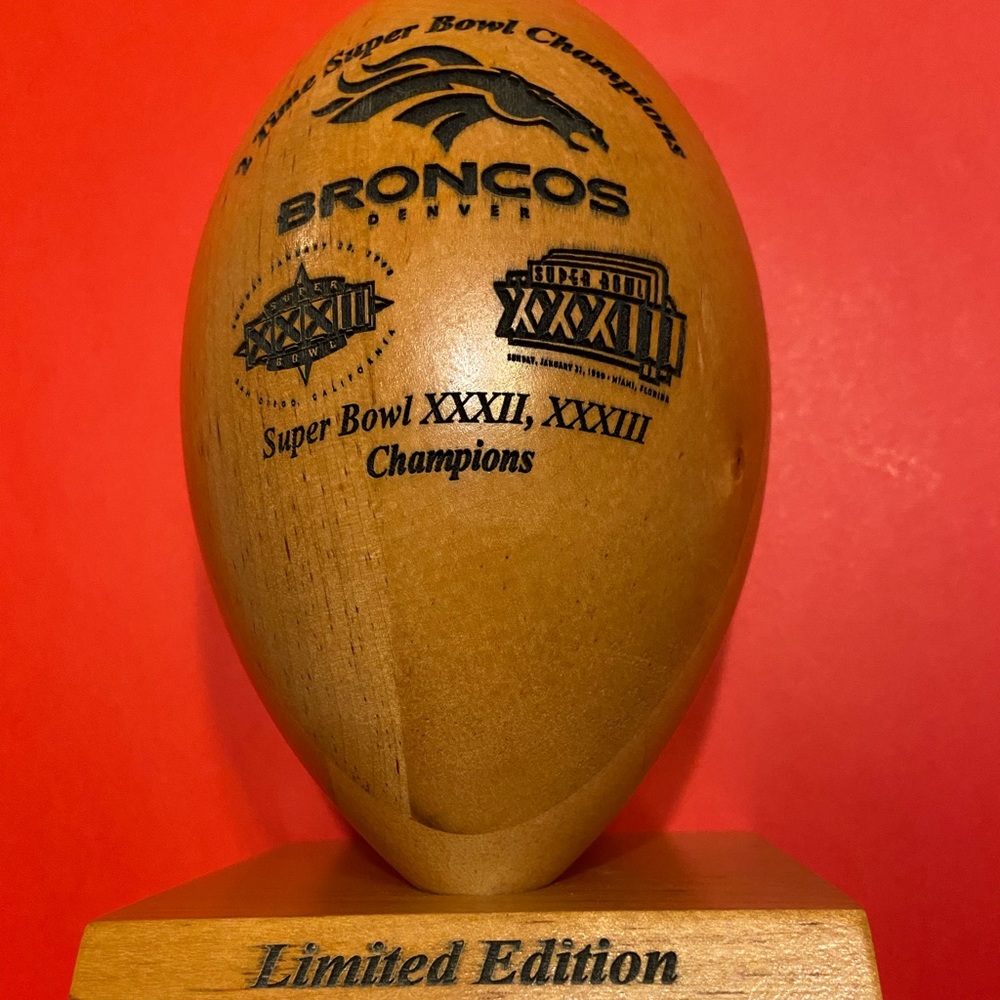 DENVER BRONCOS- LIMITED EDITION BACK TO BACK SUPERBOWL WOODEN FOOTBALL 🏈